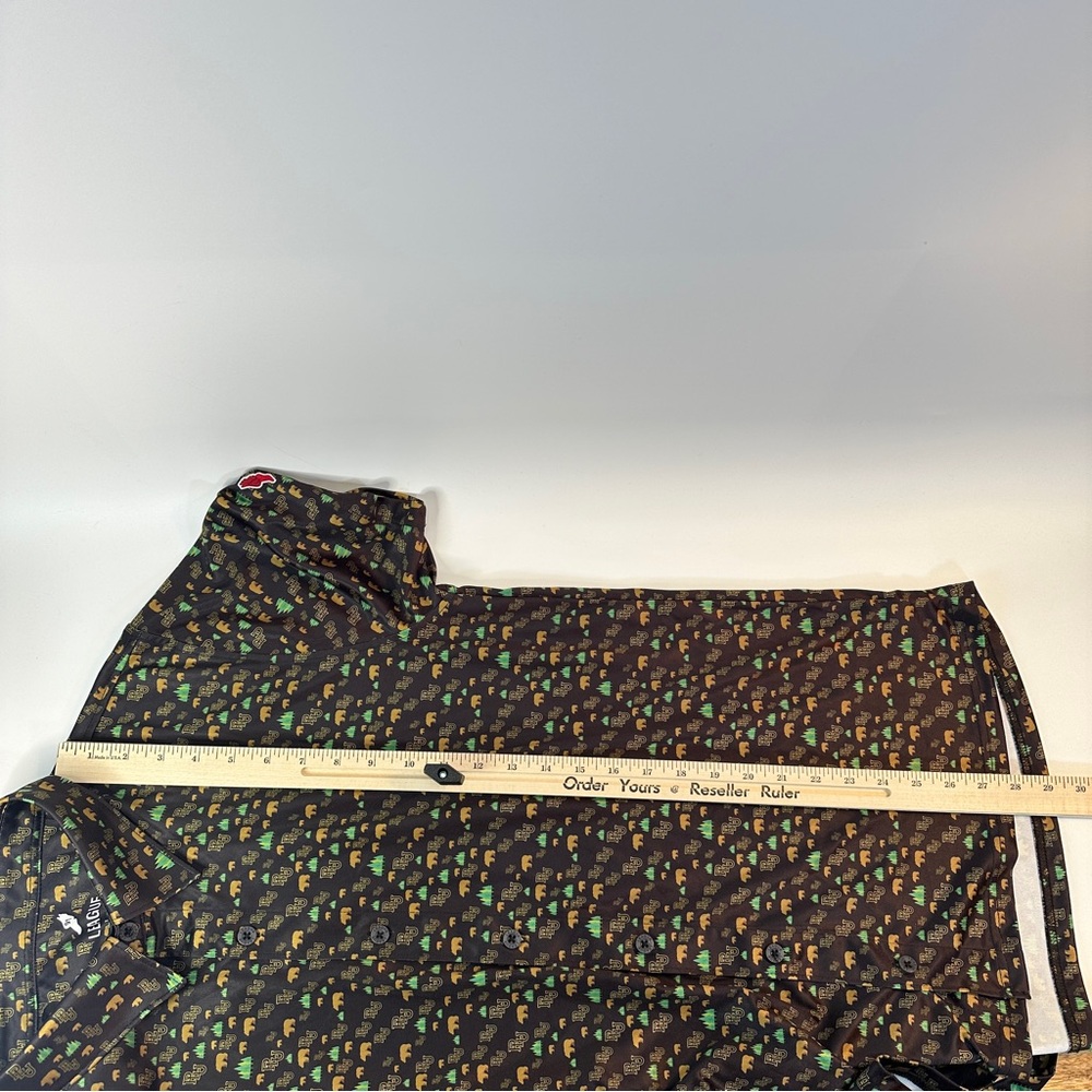 League 91 PLU Bear Trees Golf Button Down Activewear Collared Short Sleeve Shirt - Picture 7 of 9